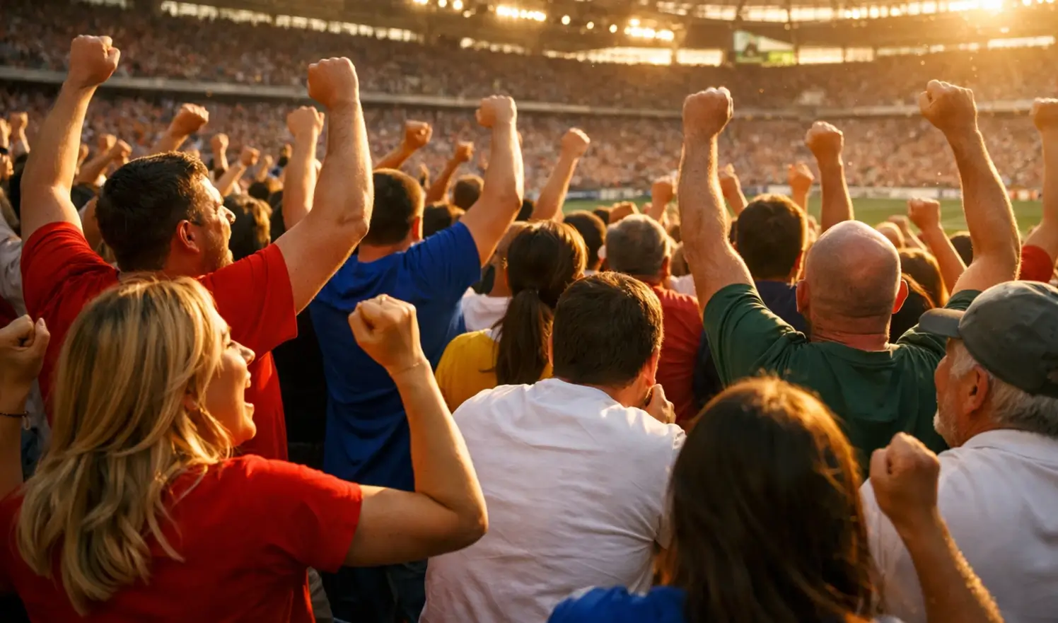 Aficionados celebrando en un estadio de fútbol durante un partido de la Eurocopa