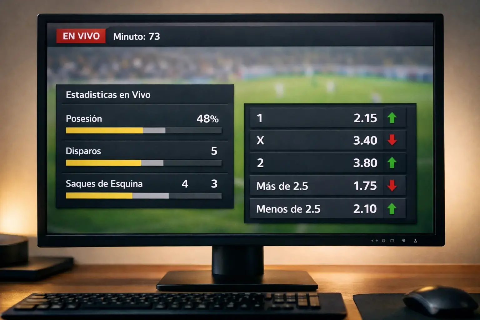 Pantalla de ordenador mostrando cuotas de apuestas en vivo cambiando en tiempo real