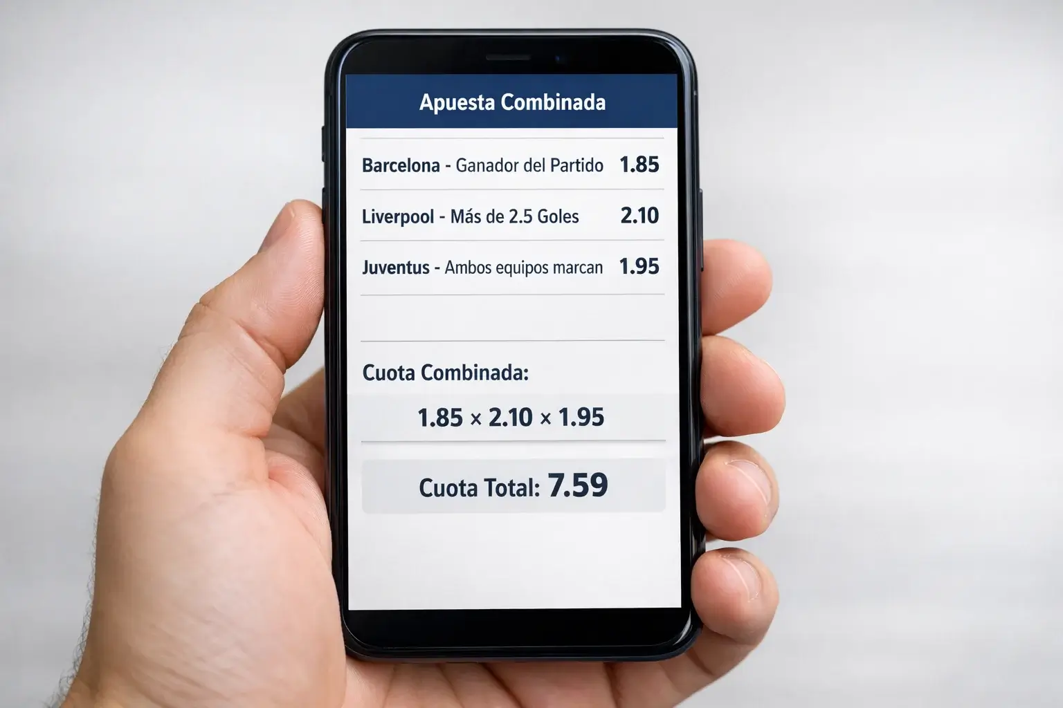 Visualización de cuotas multiplicándose en una apuesta combinada