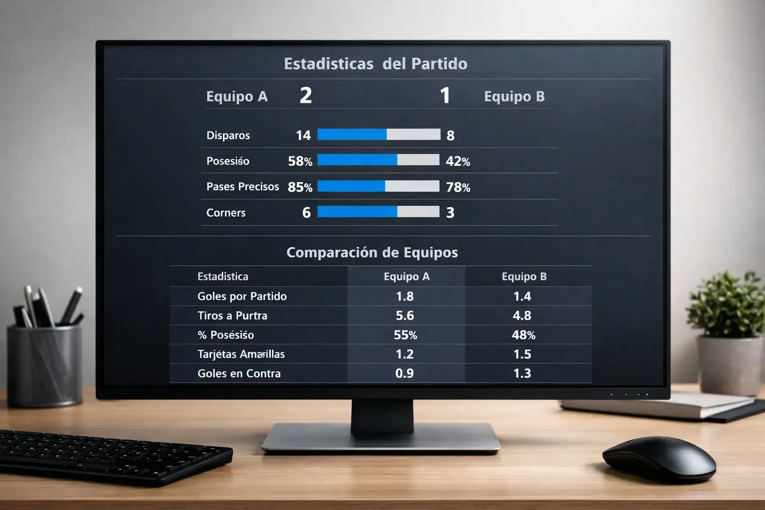 Pantalla de ordenador mostrando estadísticas de equipos de fútbol