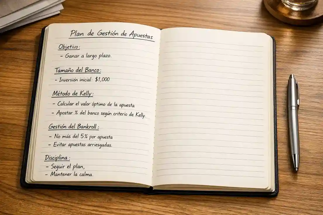 Cuaderno con plan de gesti&oacute;n de apuestas y anotaciones organizadas