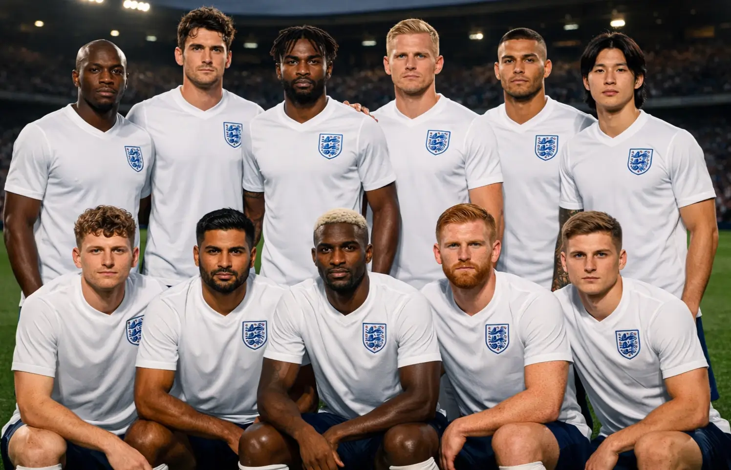 Jugadores de la selección inglesa de fútbol con la camiseta blanca en el campo