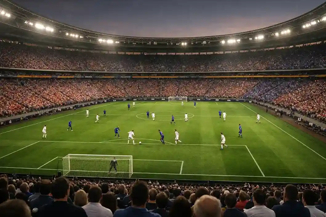 Vista panorámica de un estadio lleno preparado para la final de la Eurocopa