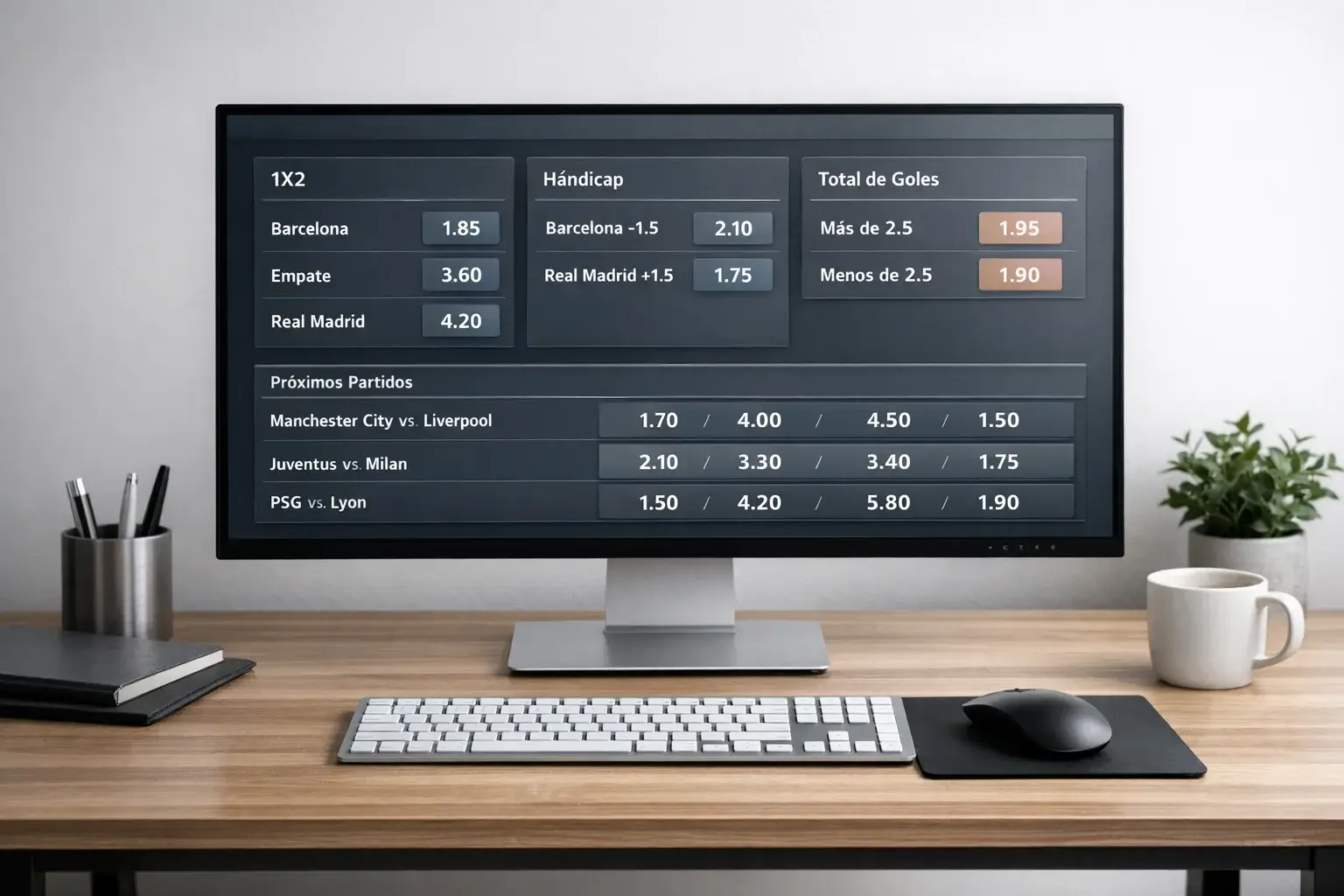Múltiples pantallas mostrando comparación de cuotas entre diferentes casas de apuestas