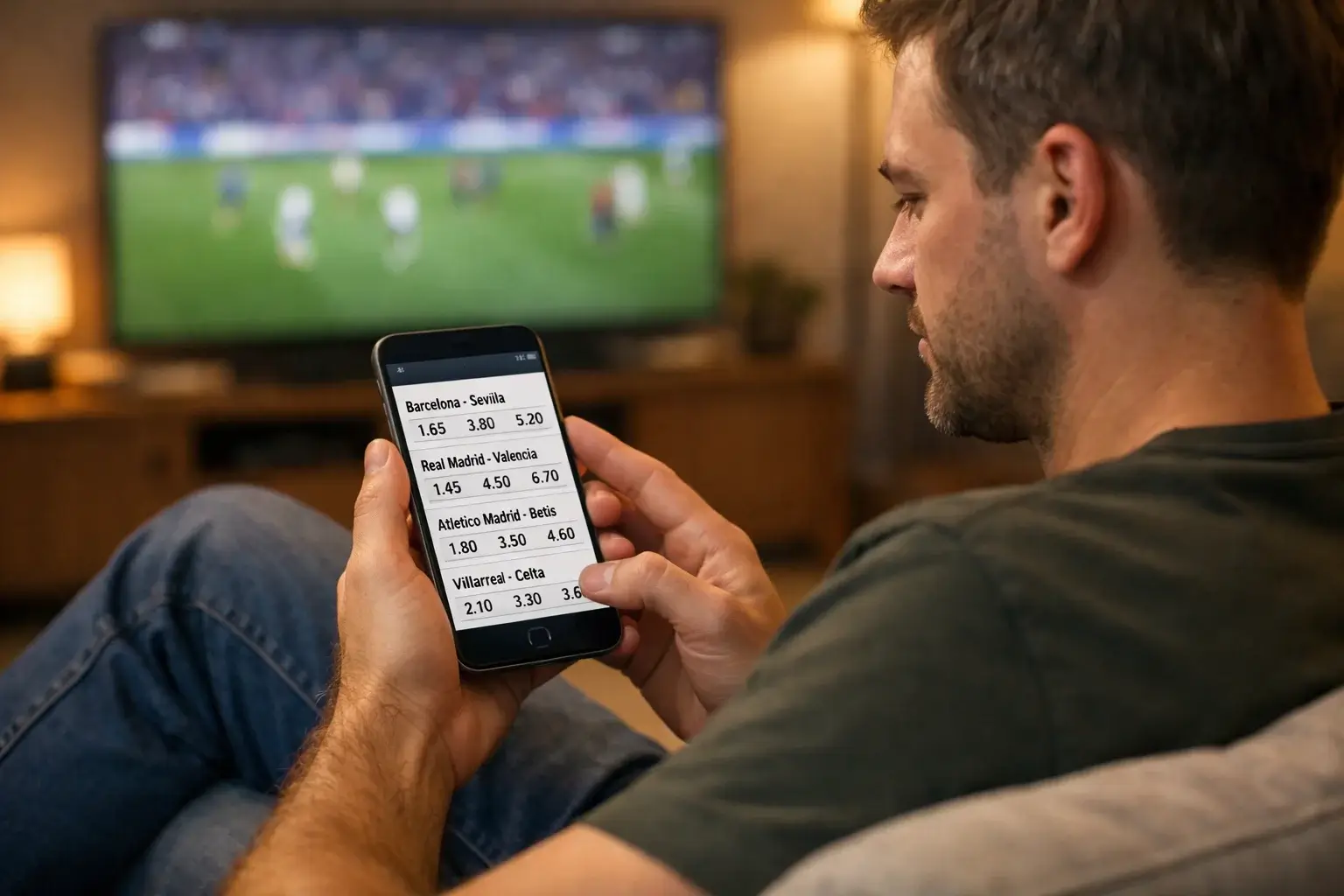 Persona analizando apuestas en su smartphone