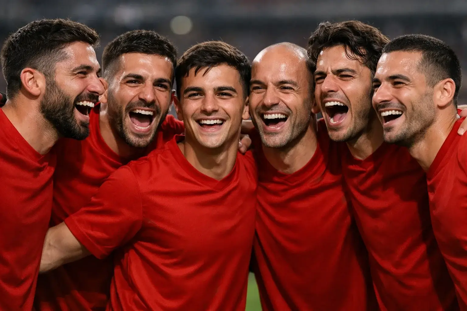 La selecci&oacute;n espa&ntilde;ola celebrando en grupo tras ganar un partido importante