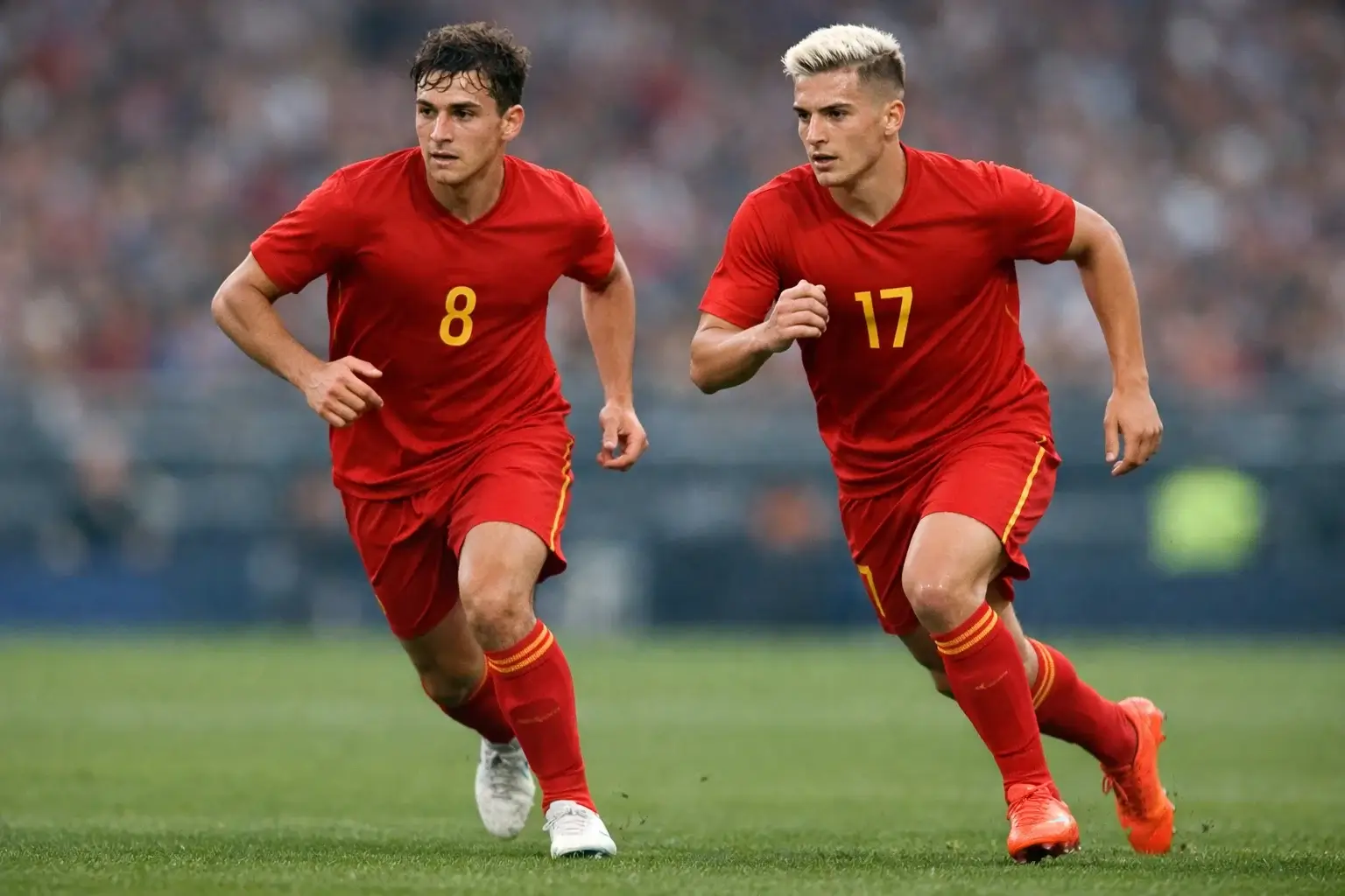 Lamine Yamal y Nico Williams corriendo juntos durante un partido de la selecci&oacute;n espa&ntilde;ola