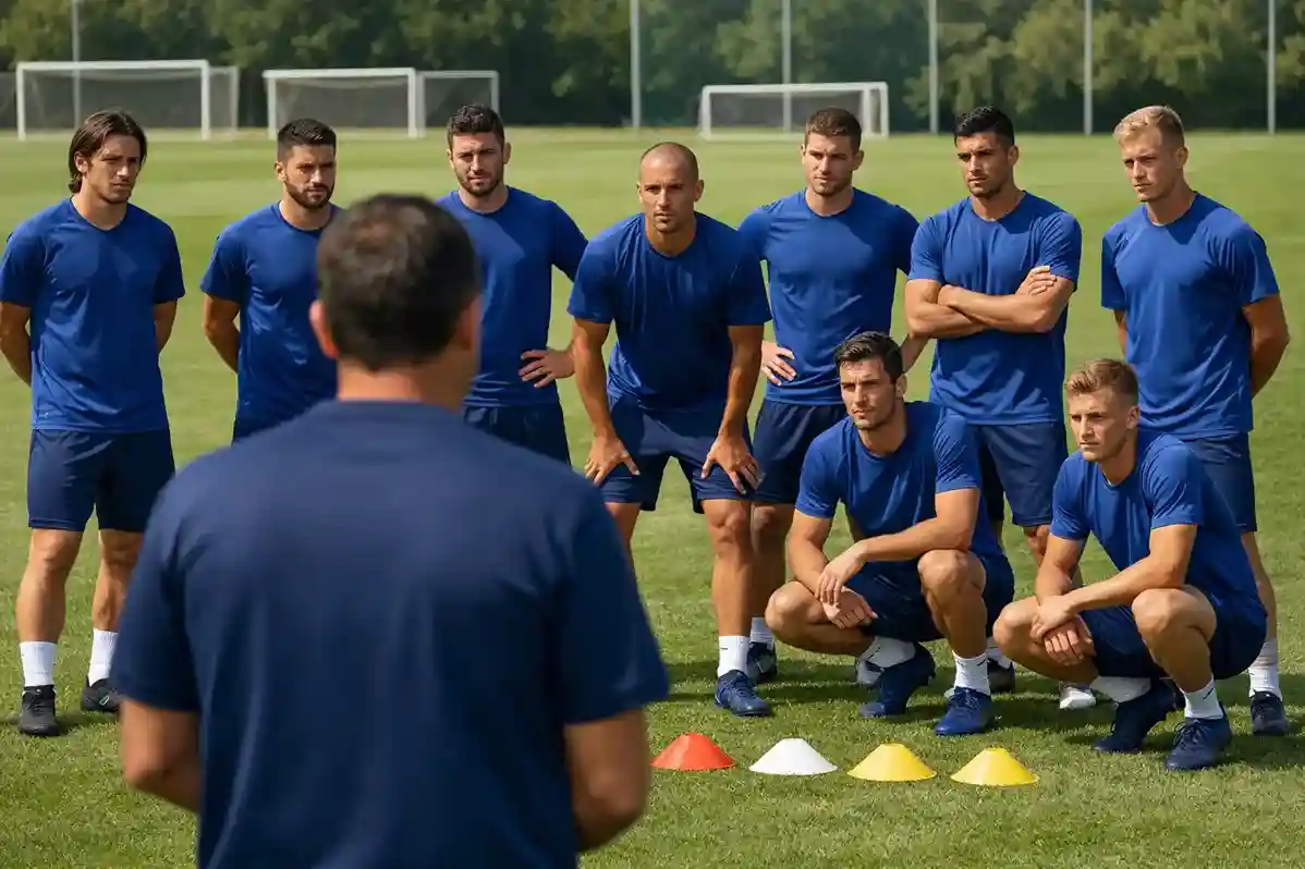 Jugadores italianos durante una sesión de entrenamiento táctico