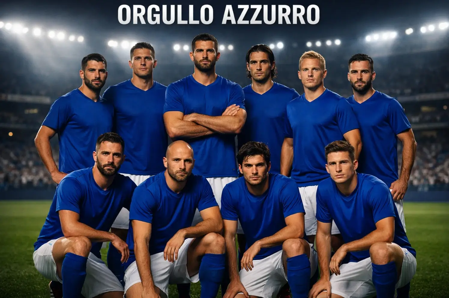 Jugadores de la selección italiana de fútbol con la camiseta azul en el campo
