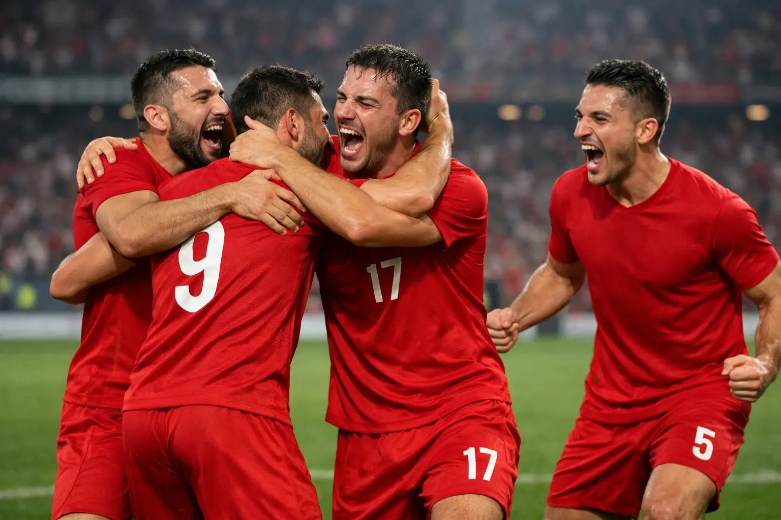 Jugadores de la selección turca celebrando un gol con pasión