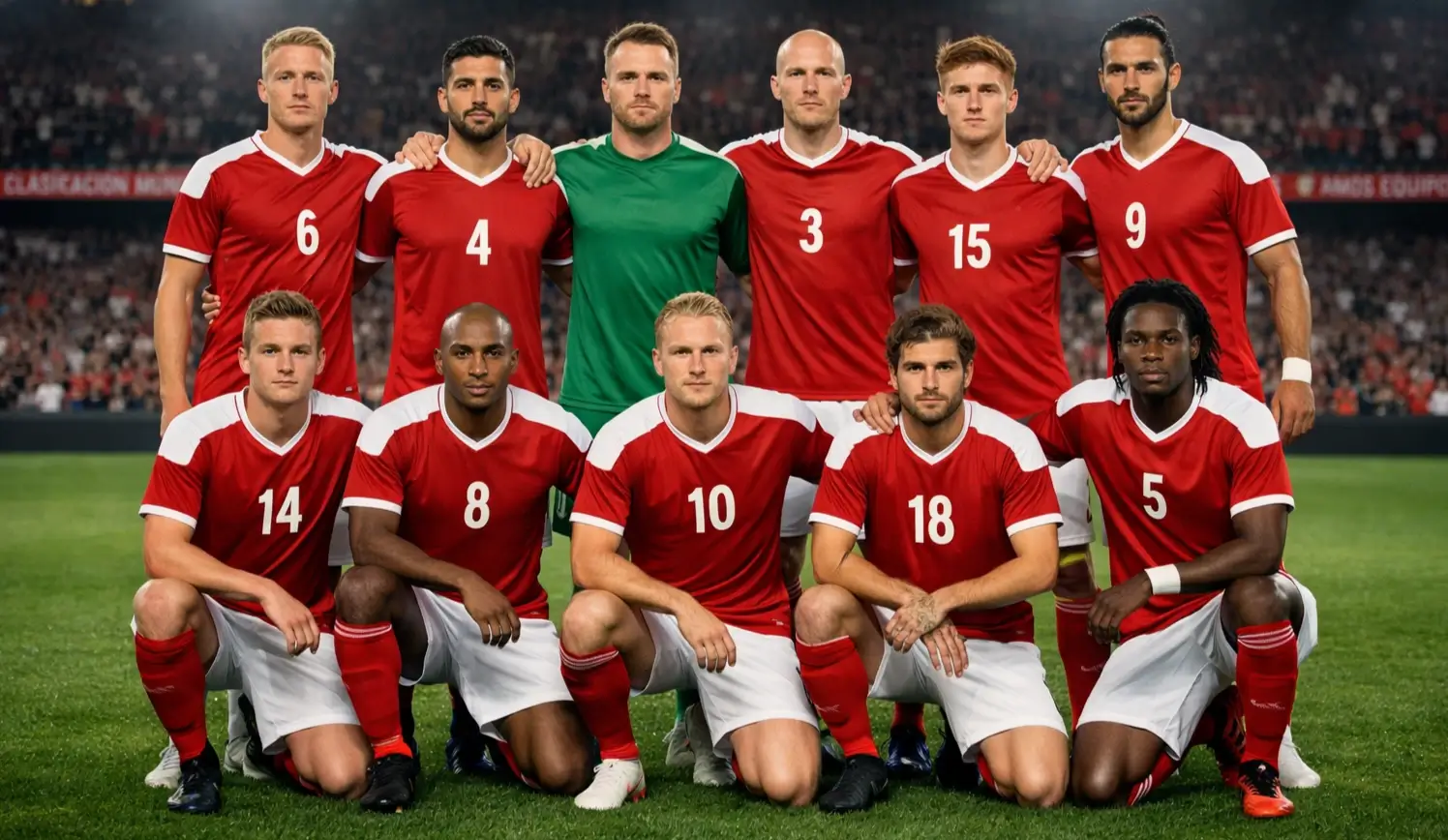 Jugadores de la selección danesa de fútbol con la camiseta roja y blanca