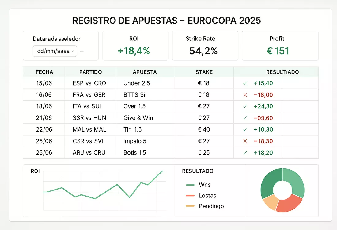 Dashboard de seguimiento y tracking de apuestas deportivas para Eurocopa 2025