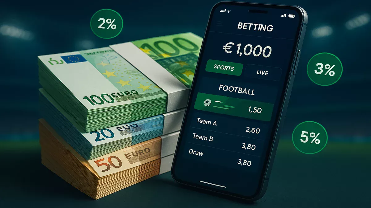 Gestión de bankroll para apuestas en la Eurocopa 2025 con billetes de euro y smartphone