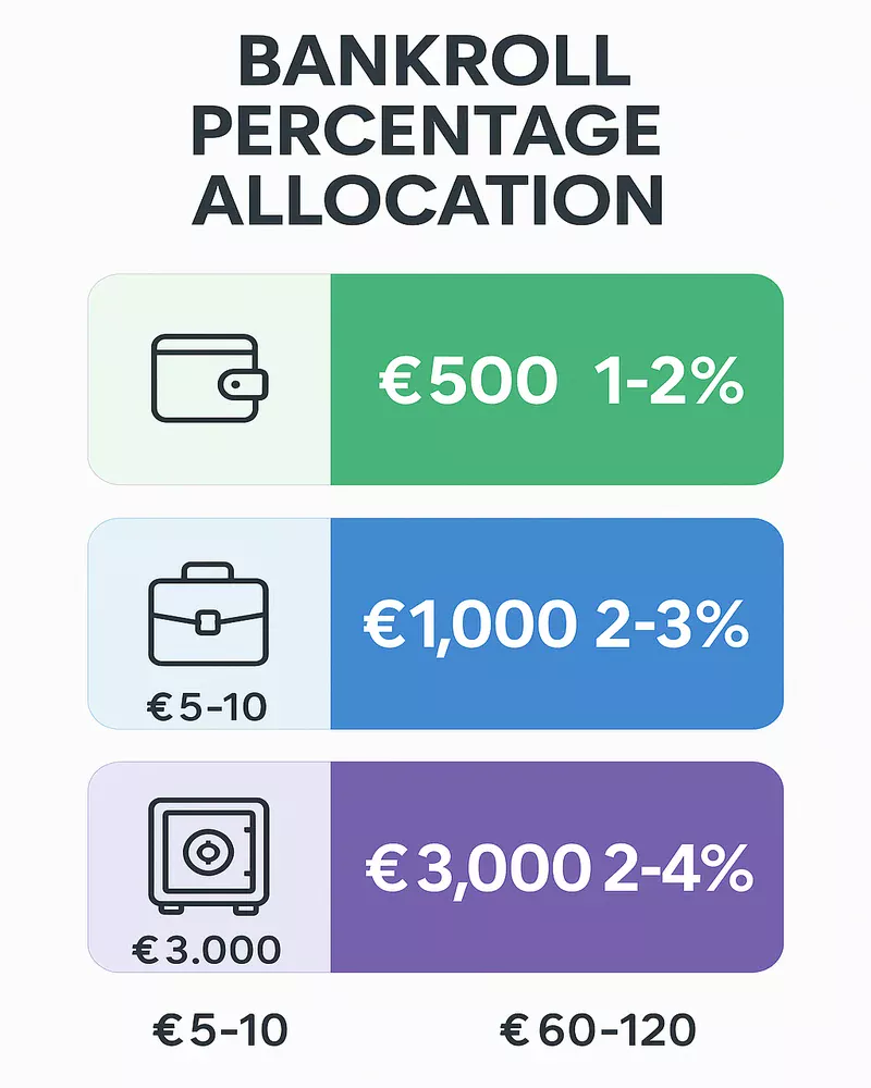 Infograf&iacute;a de porcentajes de bankroll seg&uacute;n tama&ntilde;o de banca para Eurocopa 2025