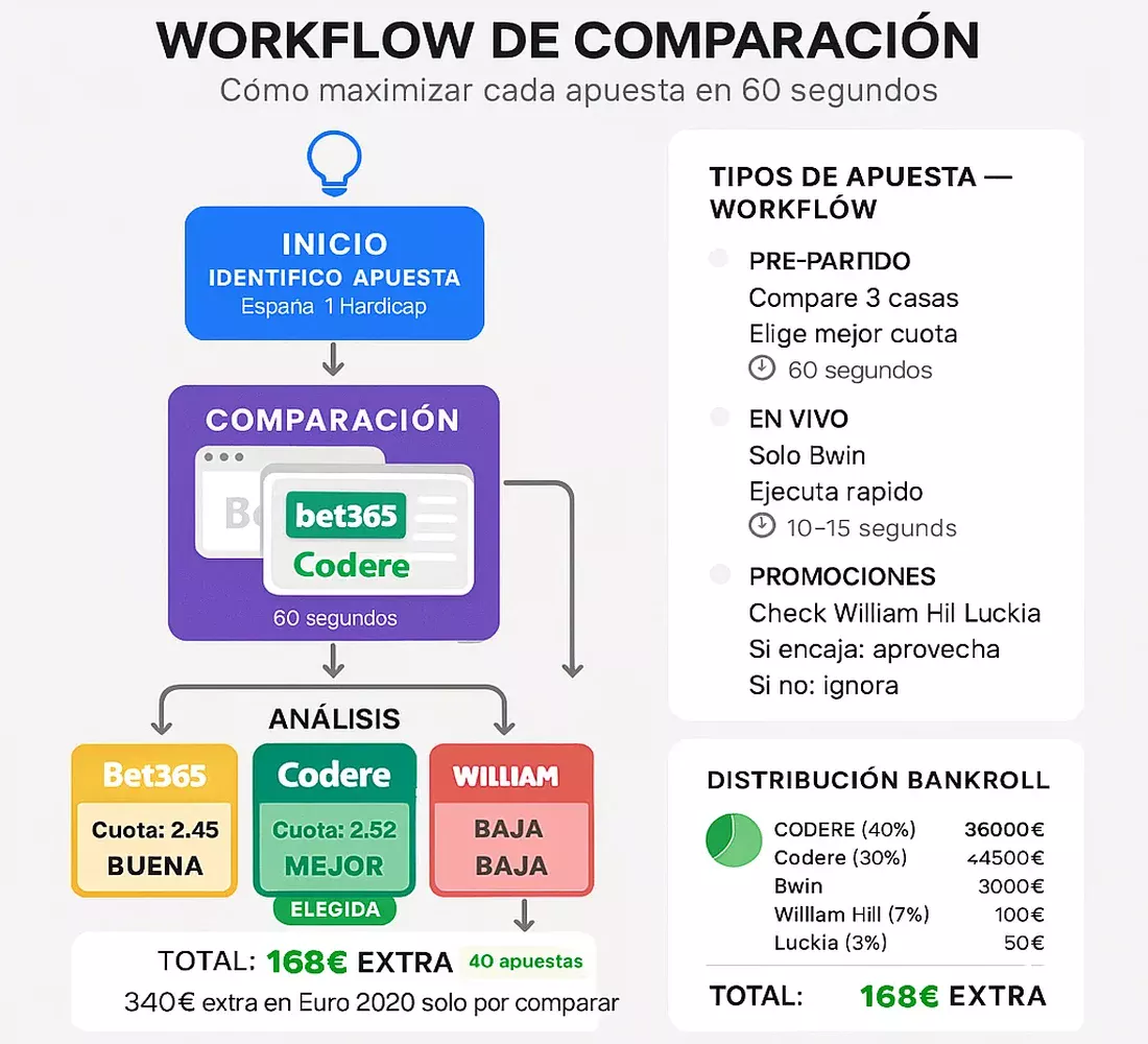 Workflow paso a paso para comparar cuotas entre m&uacute;ltiples casas de apuestas y maximizar ganancias en Eurocopa
